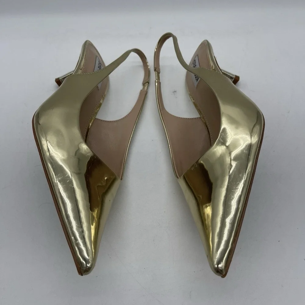 Steve Madden Aliz ALIZIO1S1 Women's Size 9 Slingback Shoes Gold Kitten Heel Pump